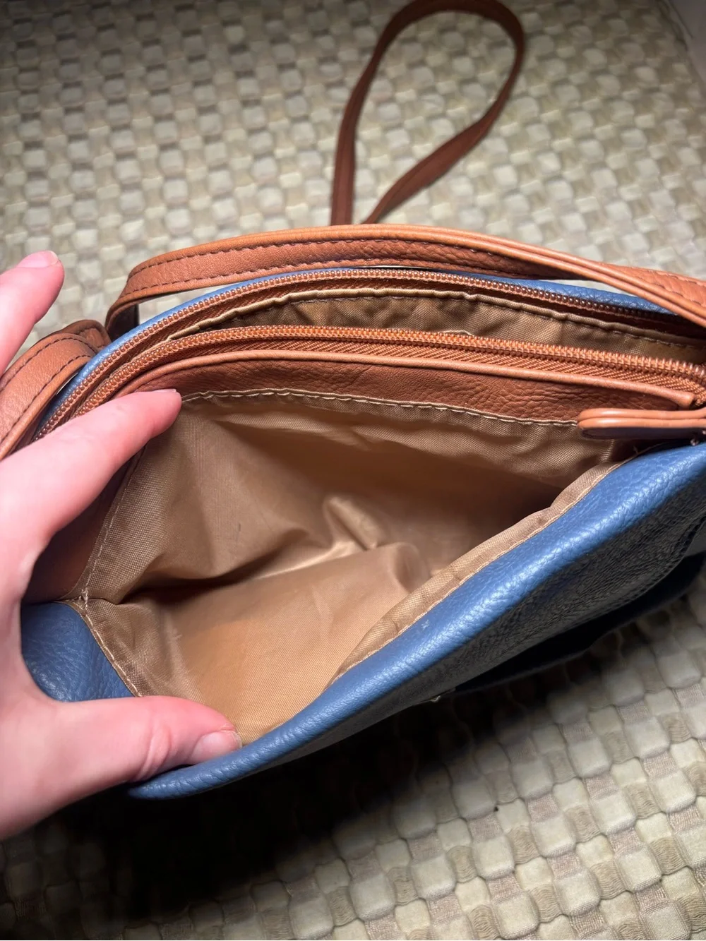Blue and Brown Leather Crossbody Bag by (Unknown Brand)